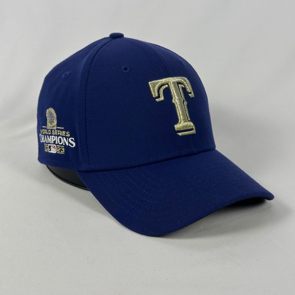 Texas Rangers 2023 World Series Champions Hat New Era 39THIRTY M/L Blue MLB Cap